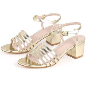 Strappy Open Toe Gladiator Block Heel Metallic Sandal Gold Metallic
